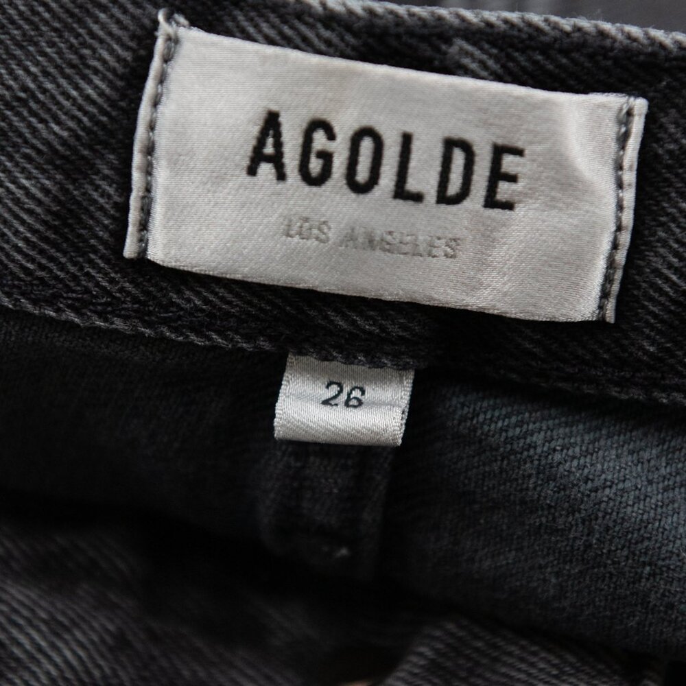 Agolde 90's Jeans Distressed Mid Rise Loose Button Fly Smokestack Black Size 26 - Picture 3 of 8